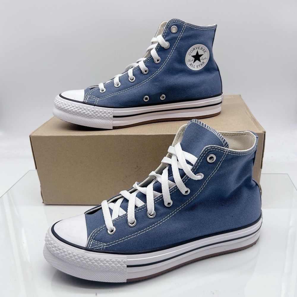 Converse Chuck Taylor All Star Platform Mid Top Sneakers Blue Canvas Wms US 8.5